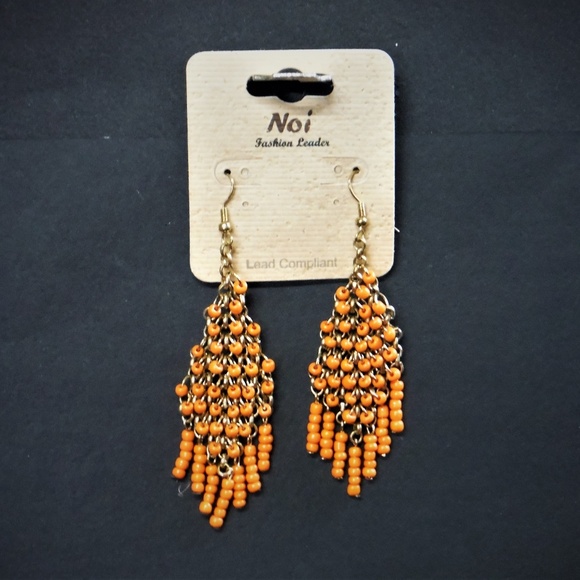 Orange Beads Bohemian Dangling Earrings - Picture 1 of 2